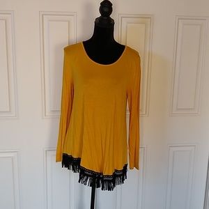 Gold with black fringe tunic NWOT
